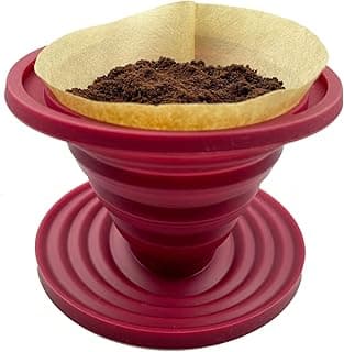 Attsky Collapsible Pour Over Coffee Dripper for Camp Coffee, Reusable Silicone Coffee Filter Holder for Camping Red