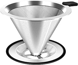 Pour Over Coffee Dripper, Stainless Steel Coffee Filter, Paperless Reusable Coffee Filter, Double Micromesh 600 Mesh Strainer Coffee Maker...