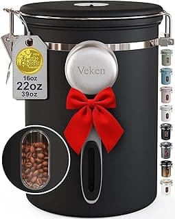 Veken Coffee Canister with Window,Airtight Stainless Steel Pantry Container,Kitchen Food Storage Organizers for Beans,Ground,Espresso,Rice,...