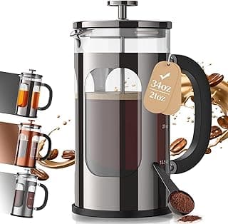 Veken French Press Coffee Maker 34oz, No Plastic Touching Cafe,Thickened Glass Stainless Steel Brewer, Cold Brew Cafetera Tea pot for Kitch...